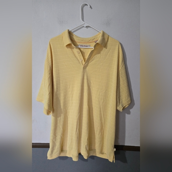 Tommy Bahama Polo Shirt Mens Size XXL Yellow Stripes Short Sleeve Collar 2XL - Picture 1 of 6